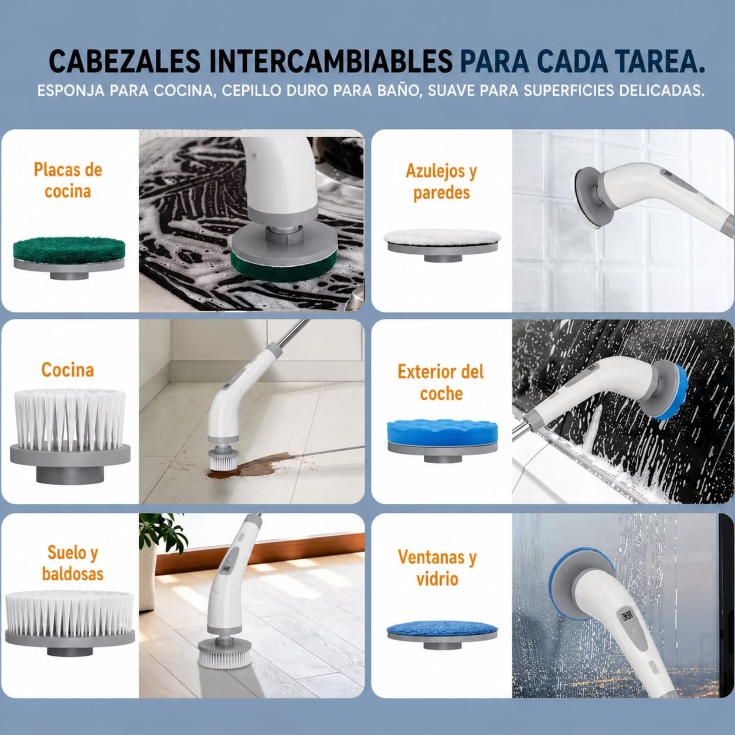 cepillo eléctrico multiusos corto con 6 cabezales intercambiables cepillo eléctrico multiusos corto con 6 cabezales intercambiables